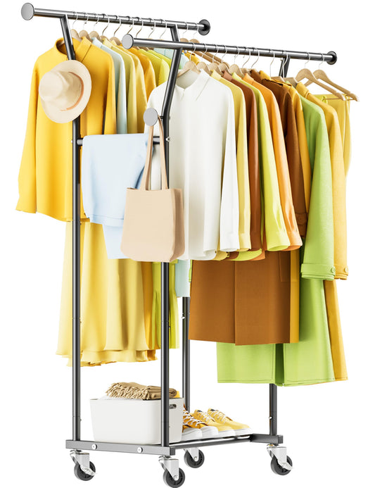 SteelStorm Rolling Clothing Rack with Wheels - Sturdy Metal Coat in Yellow DEMO