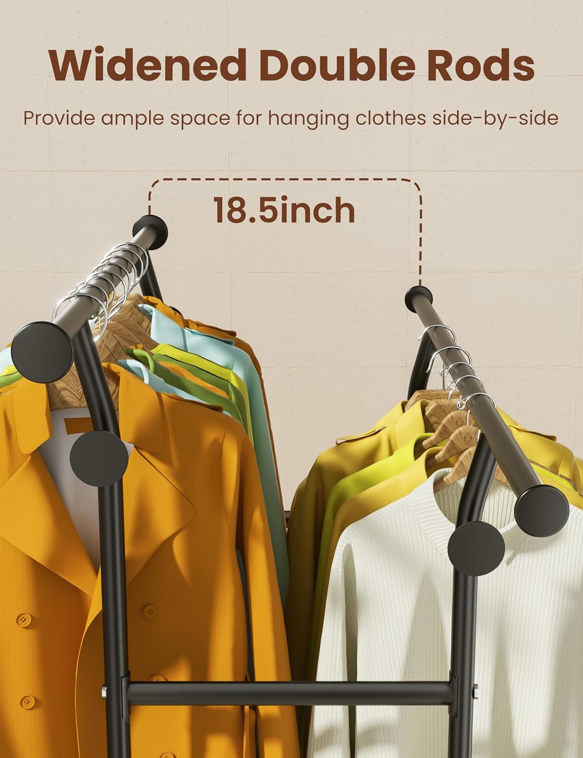 SteelStorm Rolling Clothing Rack with Wheels - Sturdy Metal Coat in Yellow DEMO