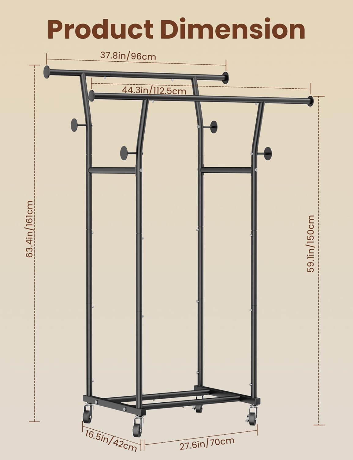 SteelStorm Rolling Clothing Rack with Wheels - Sturdy Metal Coat in Yellow DEMO