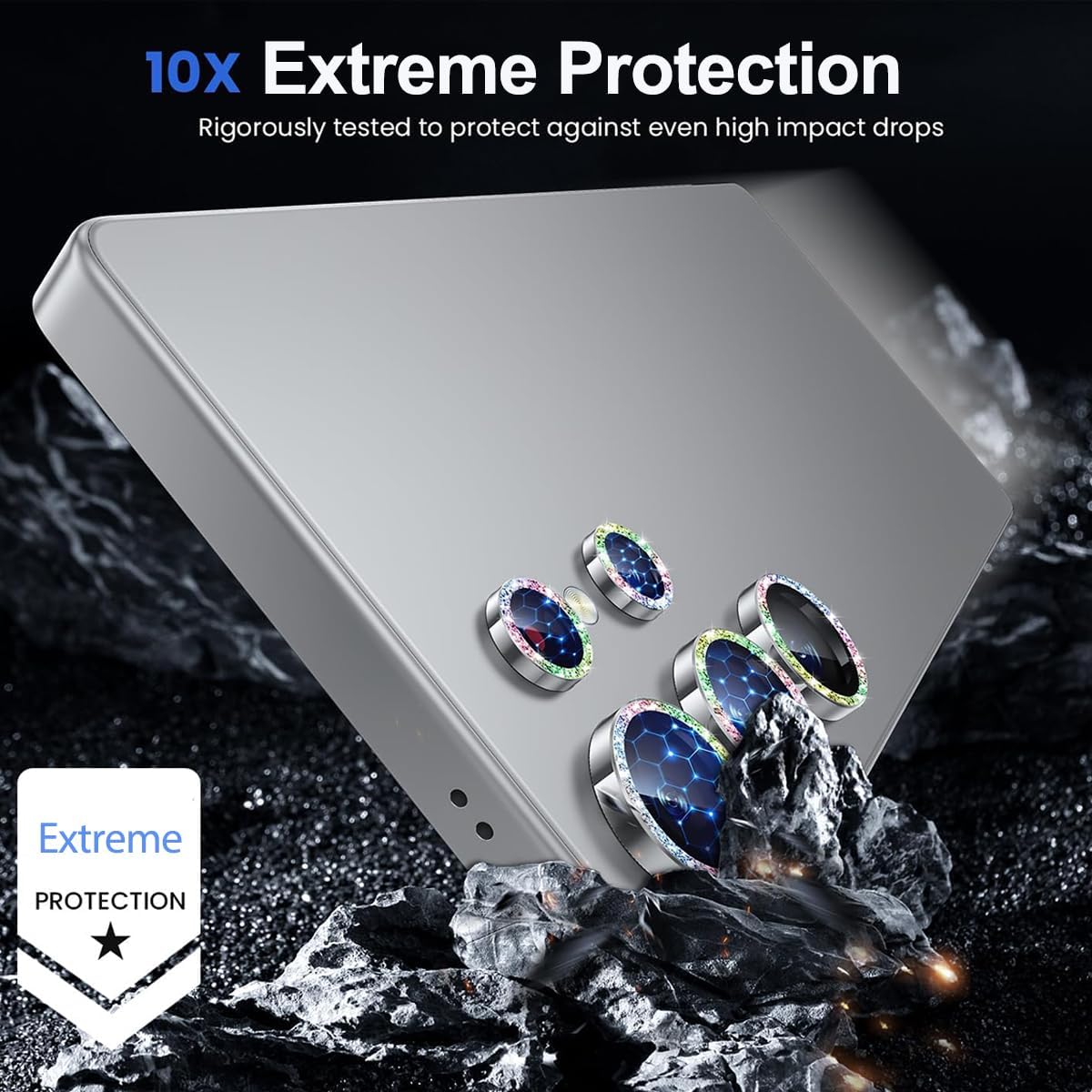 Jurqqer Glitter Colorful Lens Protector Tempered Glass Aviation Aluminum DEMO