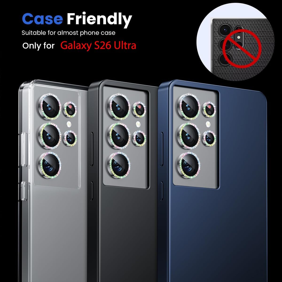 Jurqqer Glitter Colorful Lens Protector Tempered Glass Aviation Aluminum DEMO