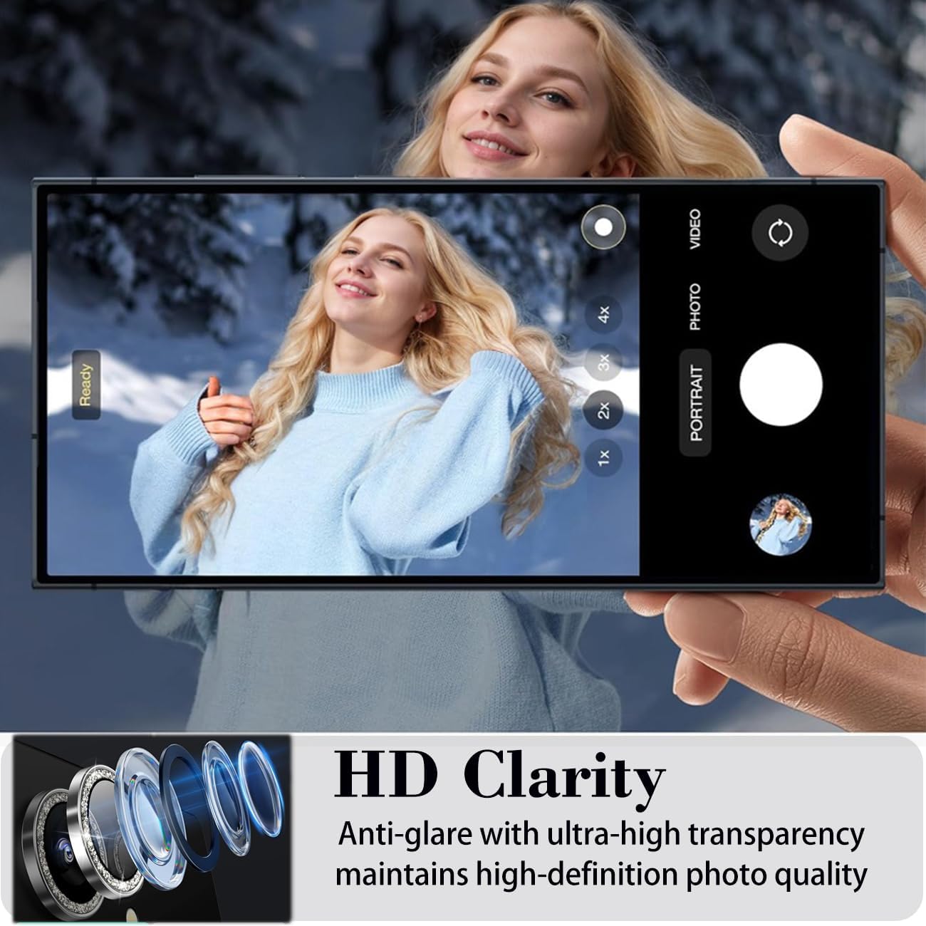 Jurqqer Glitter Colorful Lens Protector Tempered Glass Aviation Aluminum DEMO