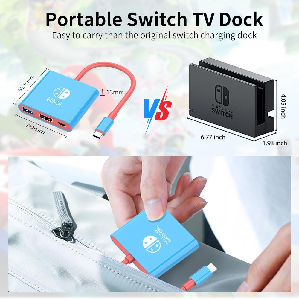 QIHEBEN Portable Accessory Kits Nintendo Switch Dock 4K HDMI TV Adapter - DEMO