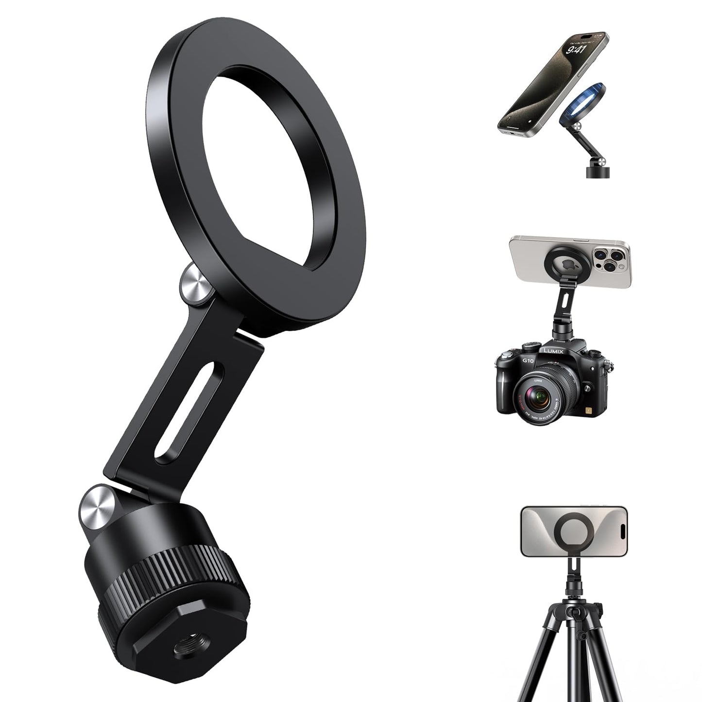Elitehood Magnetic Phone Tripod Mount Aluminum Black iPhone Holder for DEMO