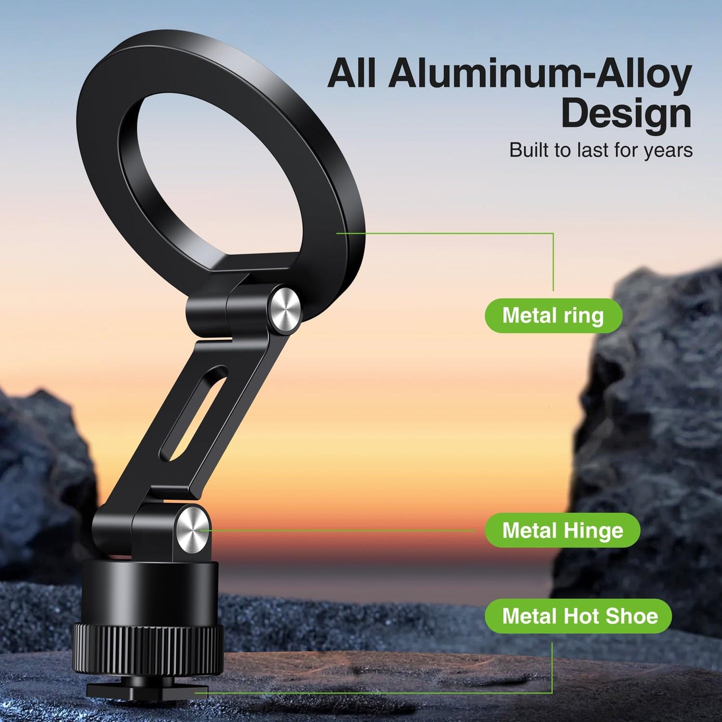 Elitehood Magnetic Phone Tripod Mount Aluminum Black iPhone Holder for DEMO
