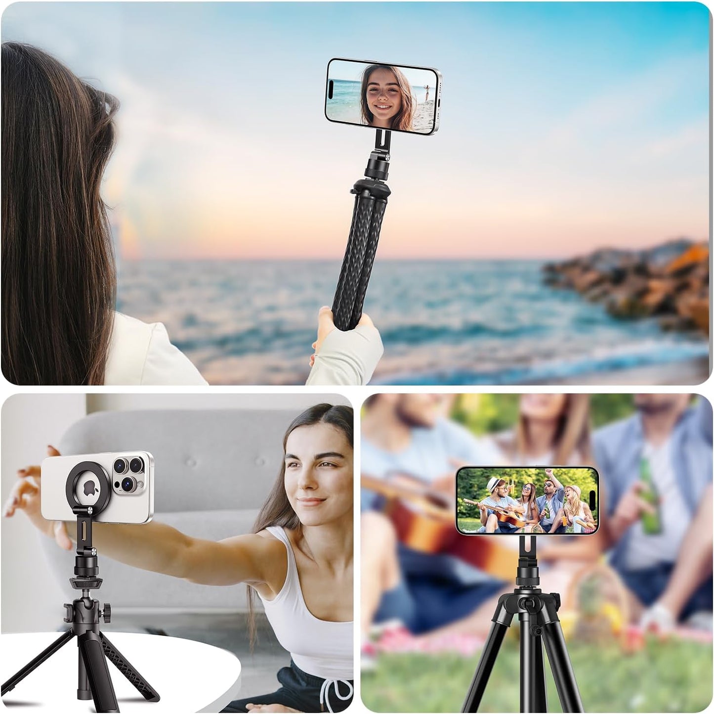 Elitehood Magnetic Phone Tripod Mount Aluminum Black iPhone Holder for DEMO