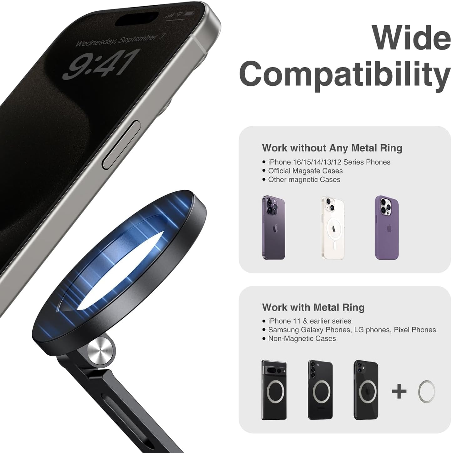 Elitehood Magnetic Phone Tripod Mount Aluminum Black iPhone Holder for DEMO