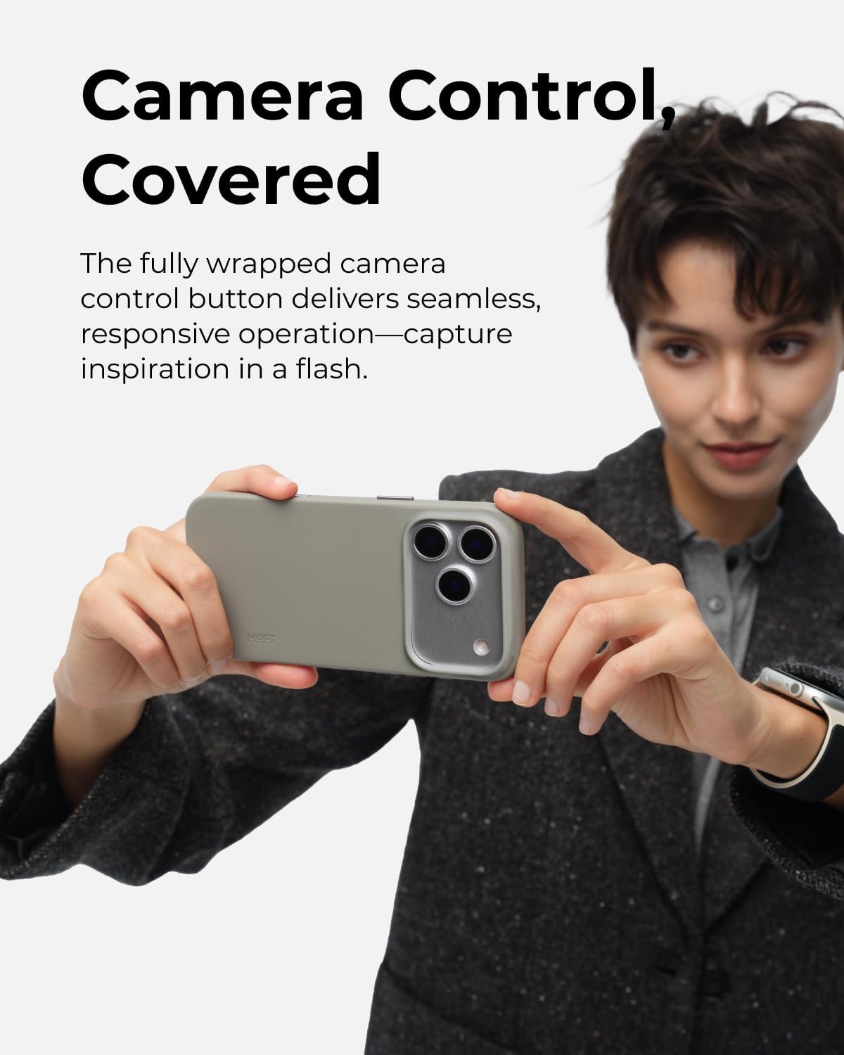 MOFT Snap Case for iPhone 17 Pro - Soft-Touch Vegan Leather Taupe Basic DEMO
