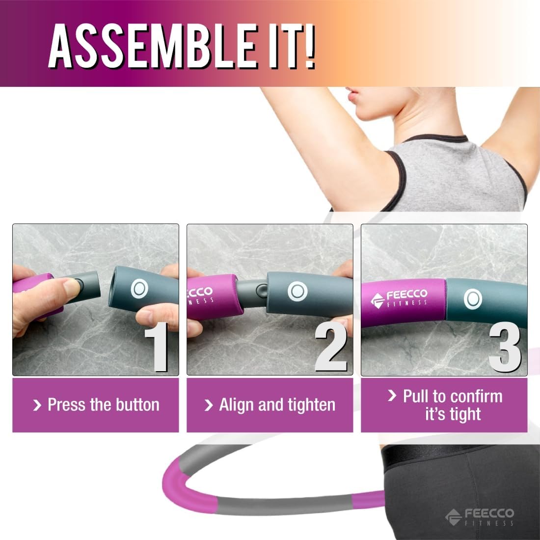 FEECCO Fitness Weighted Hoop 8 Detachable Sections for Weight Loss Purple DEMO