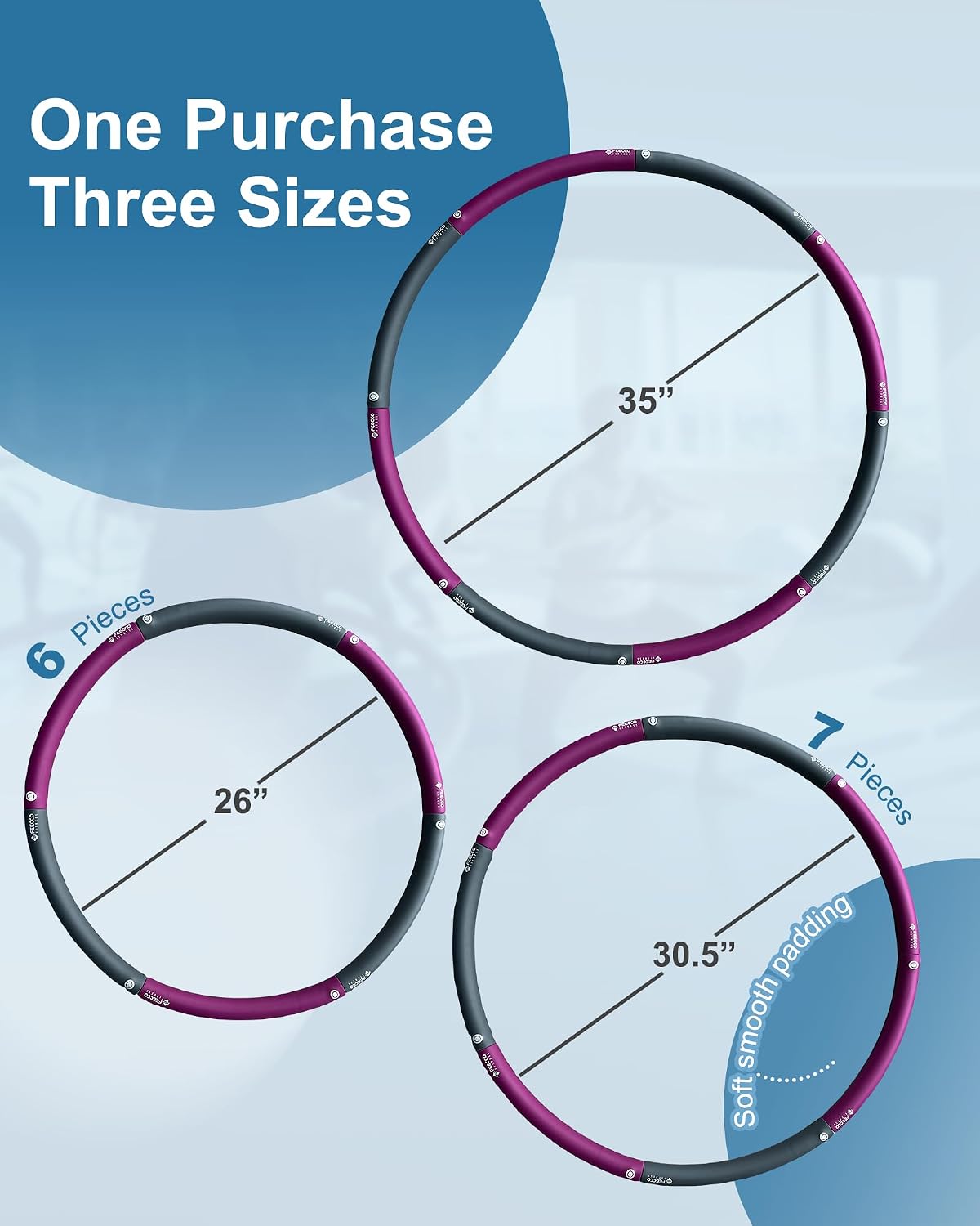 FEECCO Fitness Weighted Hoop 8 Detachable Sections for Weight Loss Purple DEMO