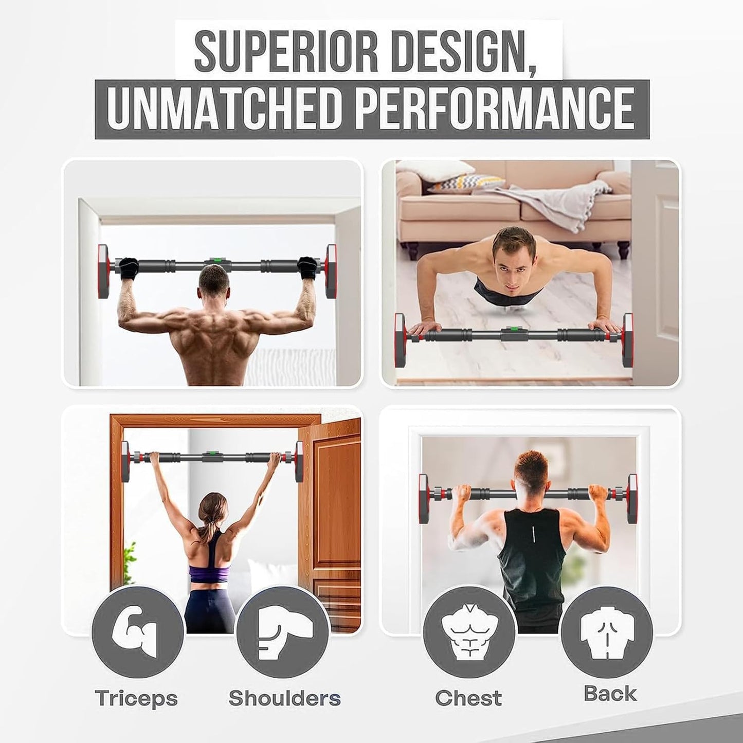 FitBliss Adjustable Pull-Up Bars Pull Up Bar for Doorway Chin Ups, Double DEMO