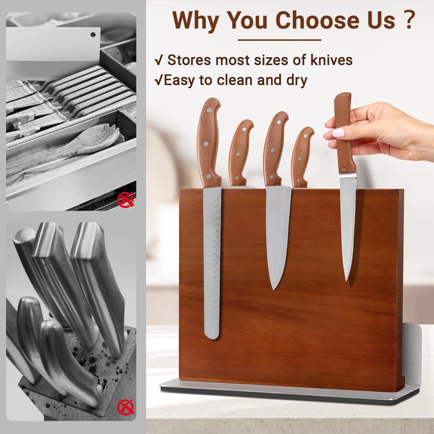MisenFar Magnetic Knife Holder Block, Double-Sided with Anti-Slip Base, DEMO