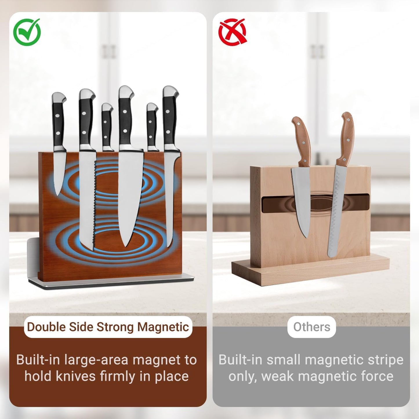 MisenFar Magnetic Knife Holder Block, Double-Sided with Anti-Slip Base, DEMO