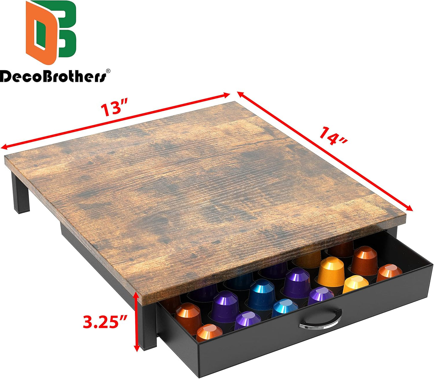 Deco Brothers Rustic Brown Nespresso Capsule Organizer Drawer 42 Pod Holder DEMO