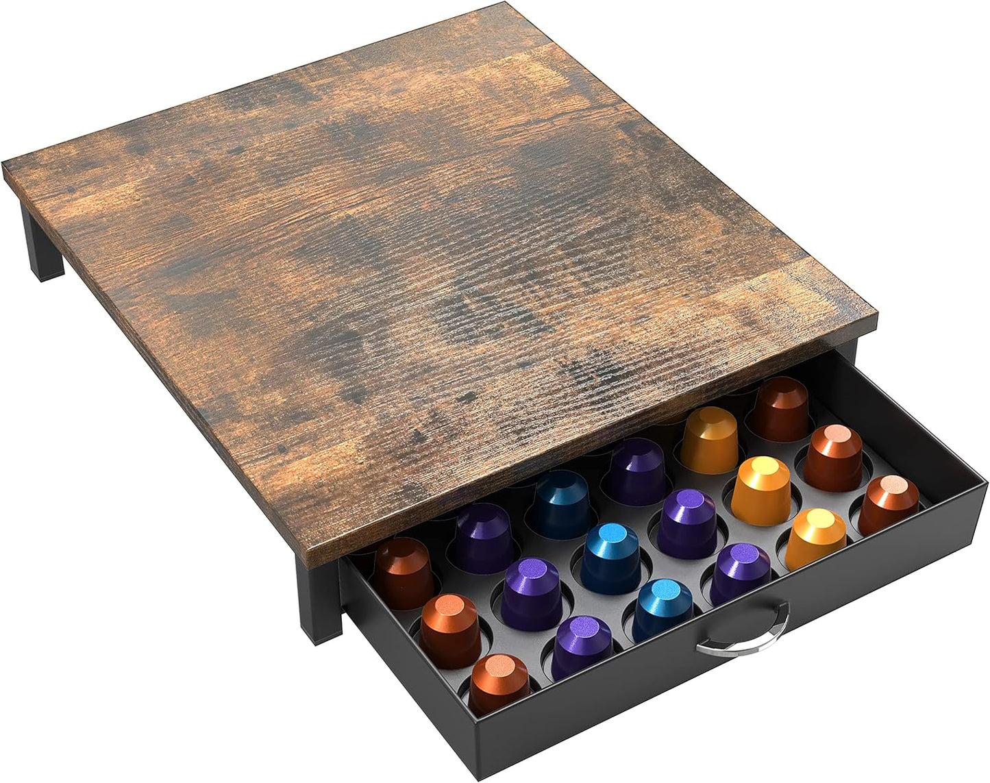Deco Brothers Rustic Brown Nespresso Capsule Organizer Drawer 42 Pod Holder DEMO