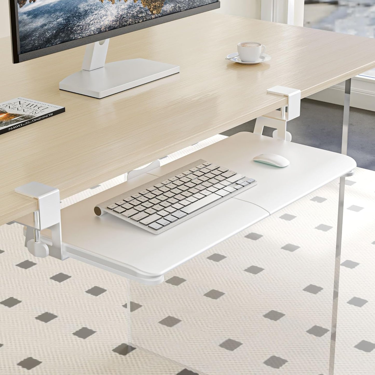 ERGOMAKER Small White Computer Desk with Keyboard Tray, 25.6" Workstation DEMO