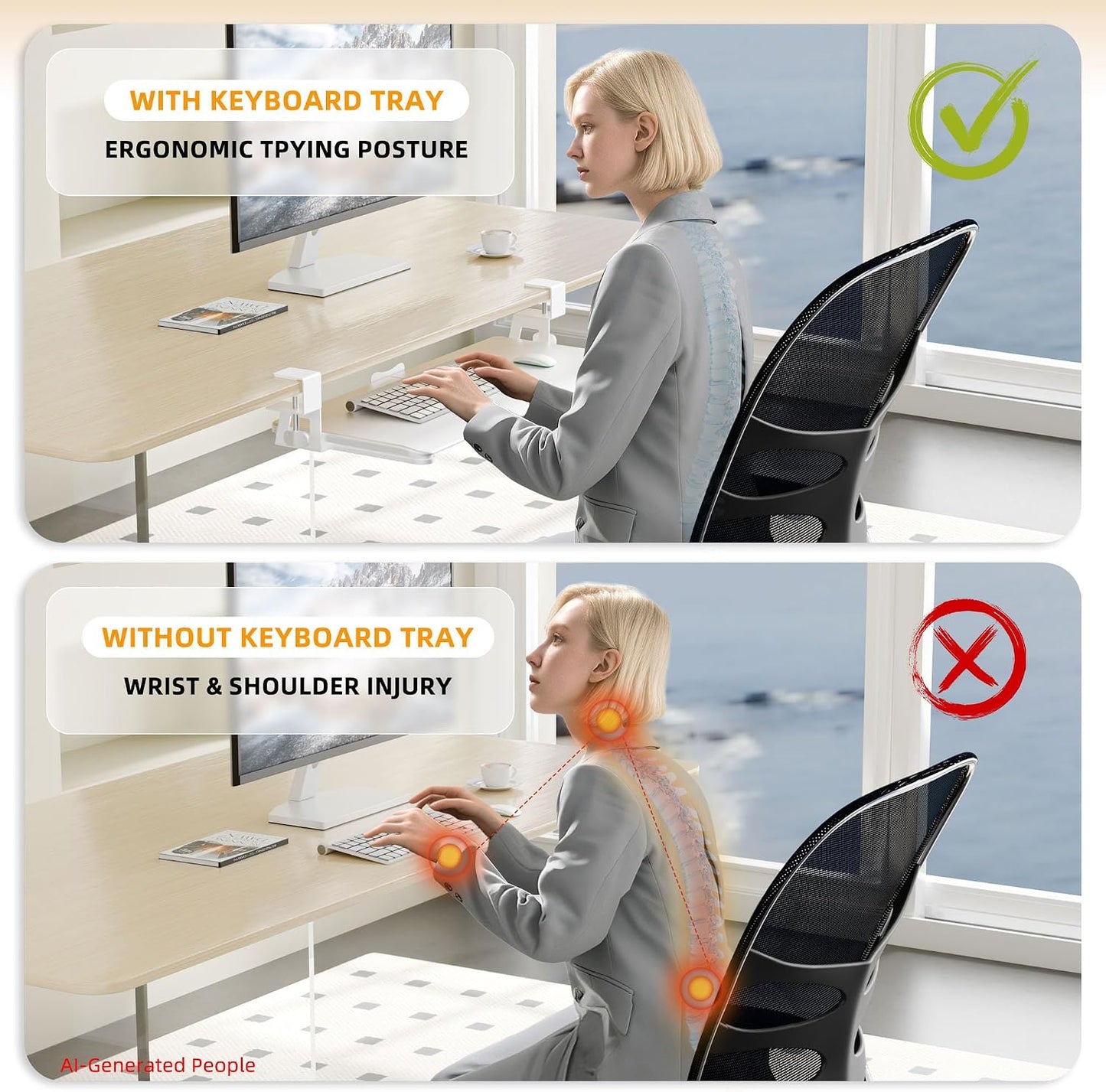 ERGOMAKER Small White Computer Desk with Keyboard Tray, 25.6" Workstation DEMO