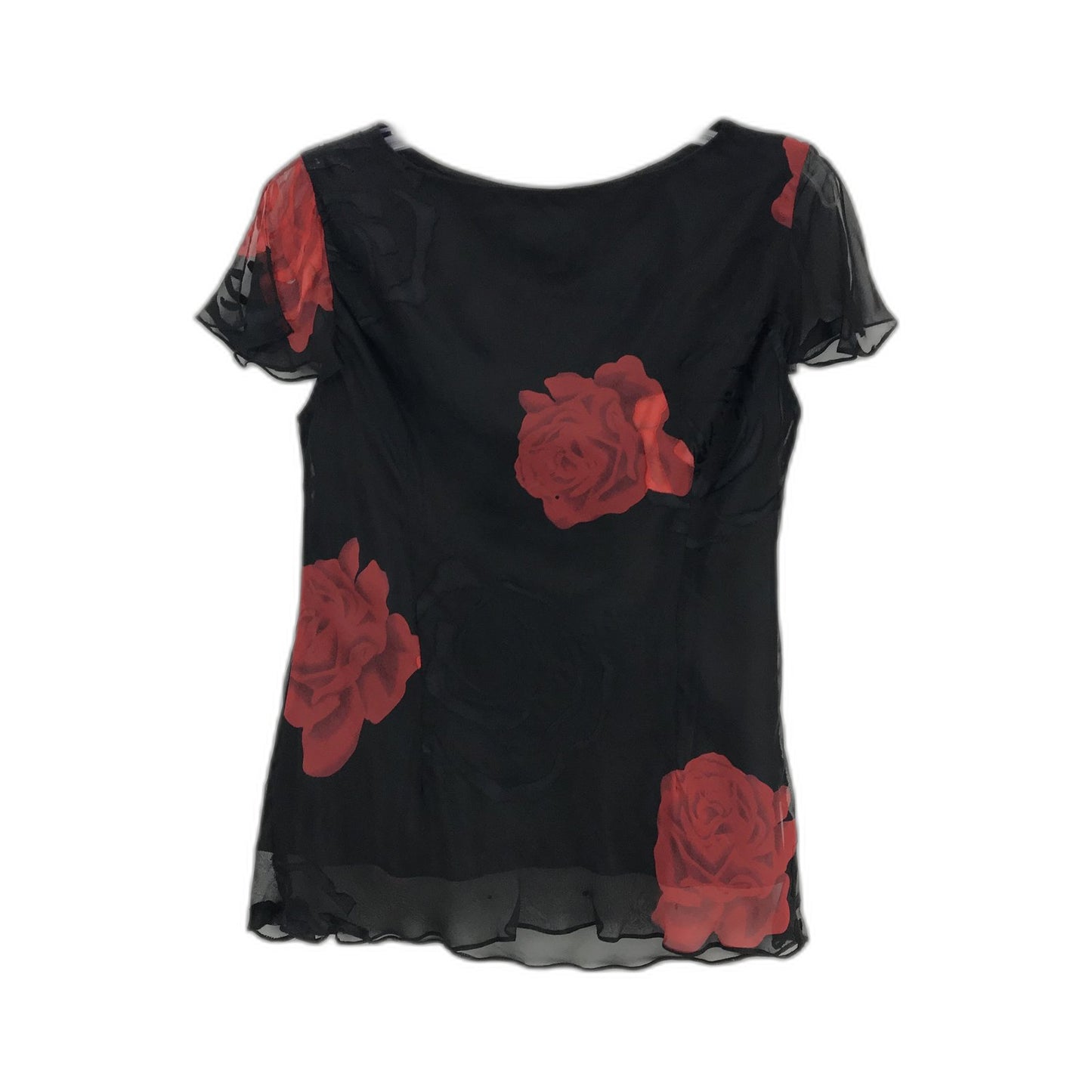 Monti Silk Blouse with Red Roses Beaded Sequins Ruffle Women's Size 12