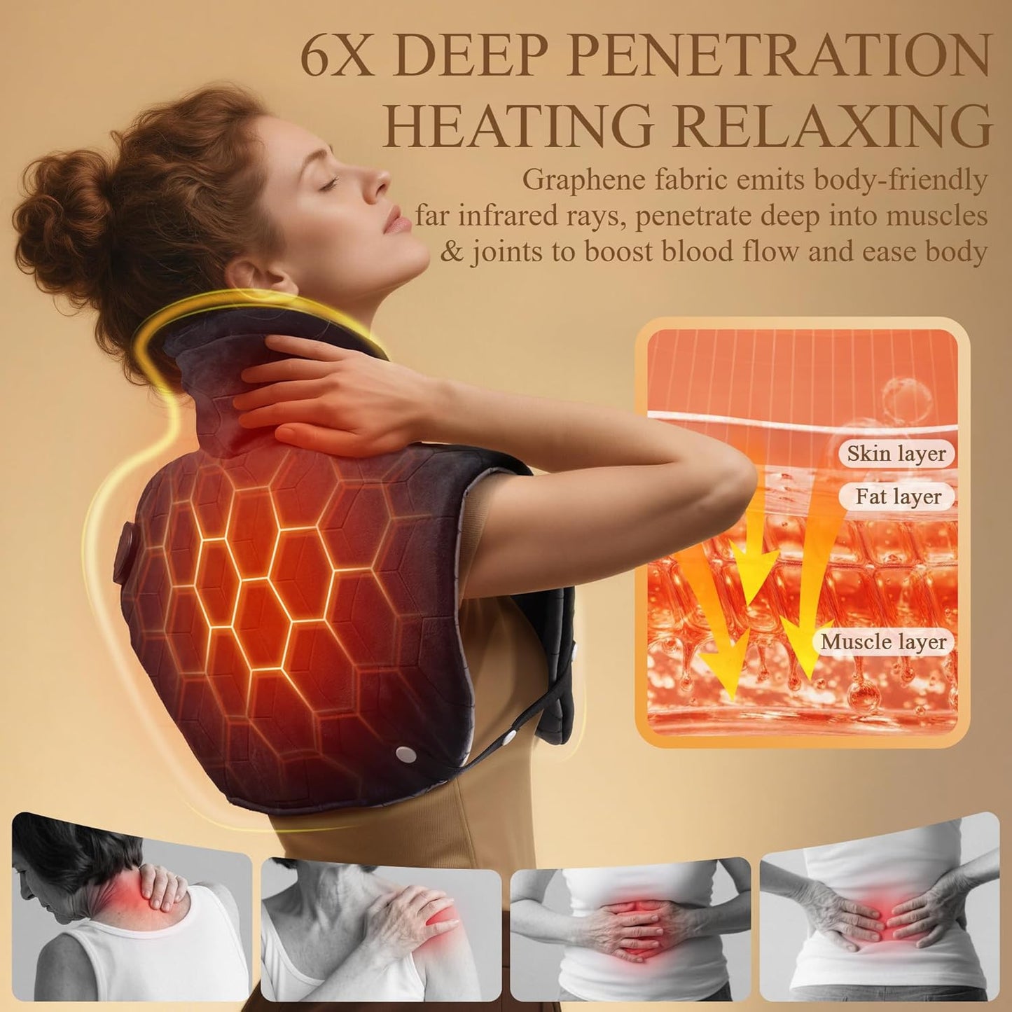 nalax Electric Heating Pad for Neck, Shoulders and Back Far Infrared Black NEW