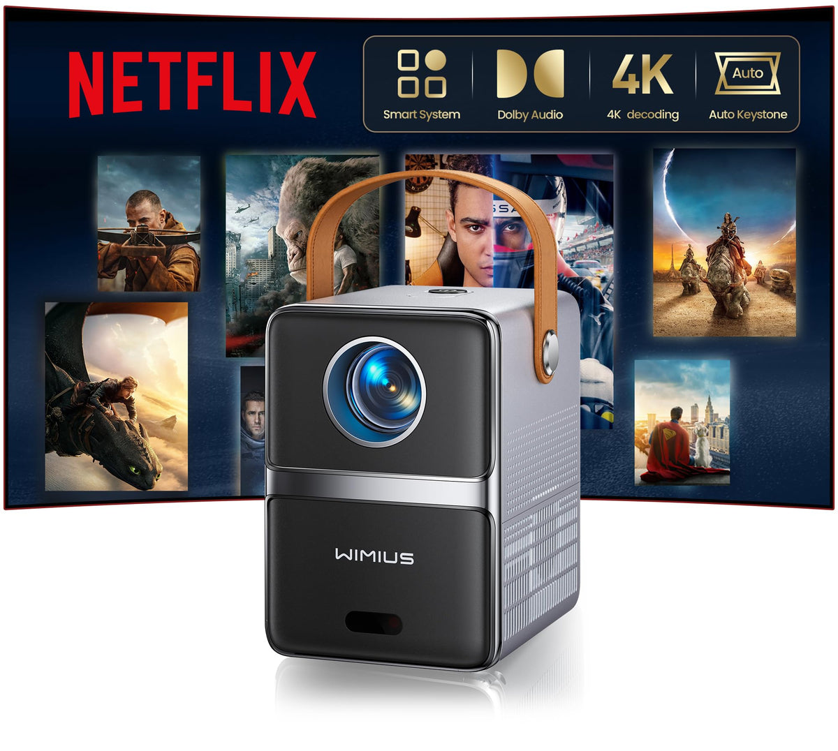 WiMiUS 4K Projectors Projector with Built-in Apps, Dolby Audio, and Black DEMO