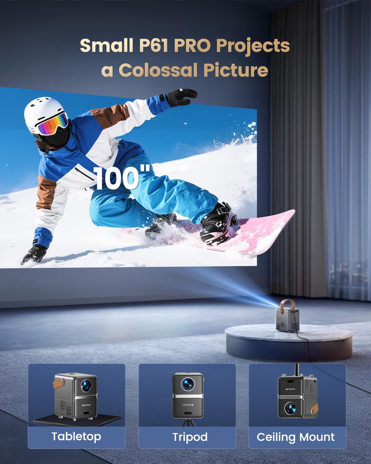 WiMiUS 4K Projectors Projector with Built-in Apps, Dolby Audio, and Black DEMO
