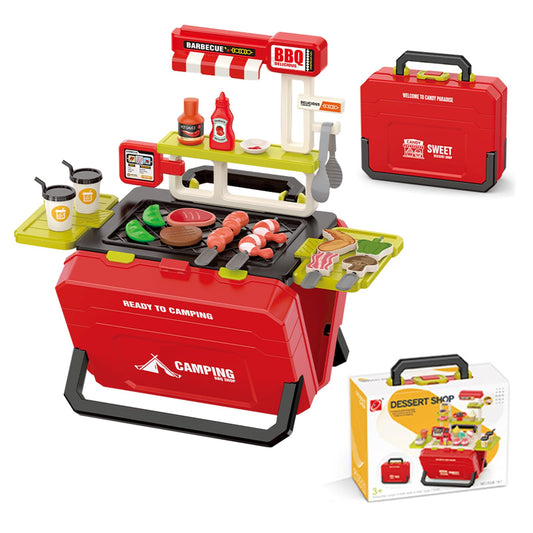 HUAJUN Kids Play Kitchen Toys 51 Piece Cookware Playset BBQ Grill Set Red NEW