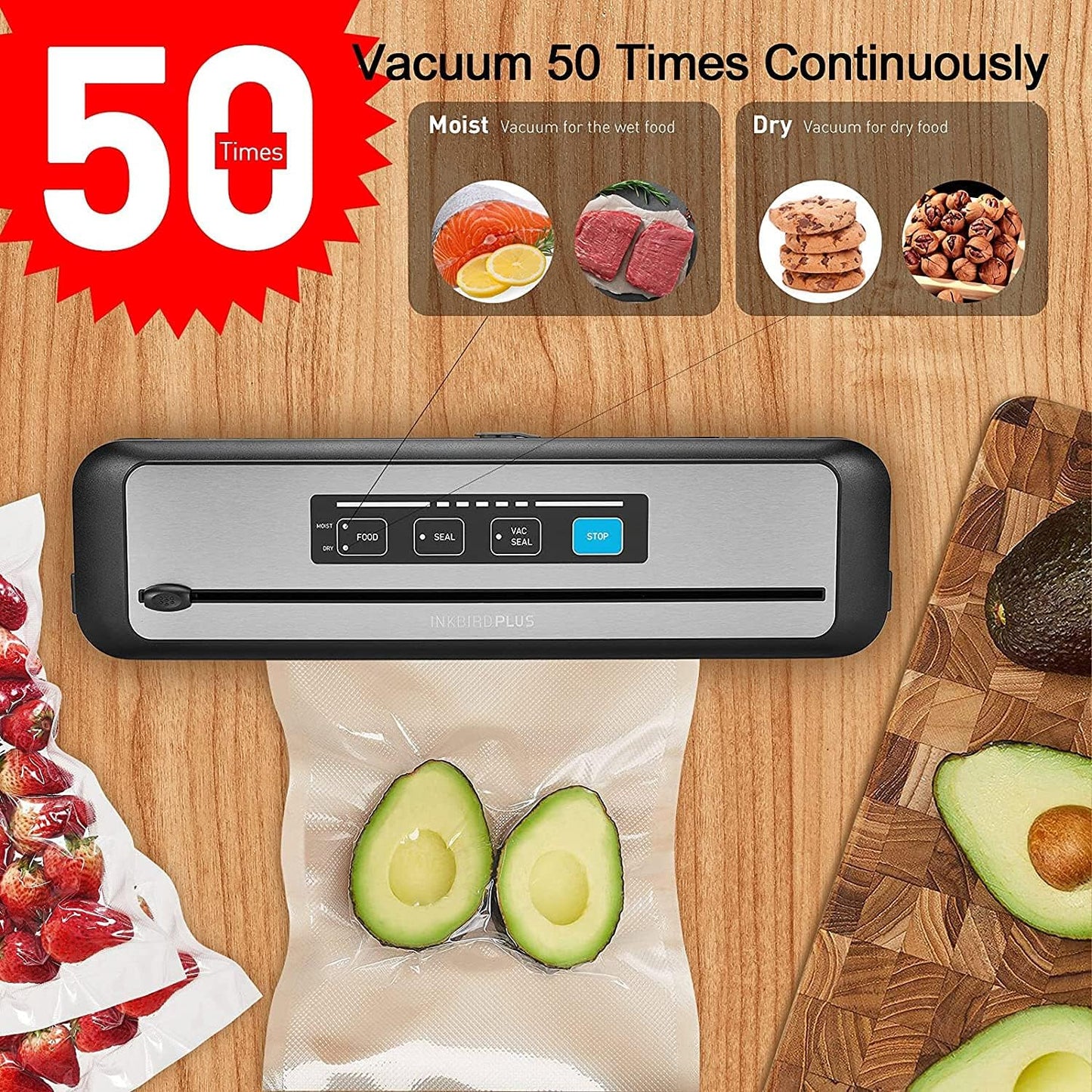 Inkbird Vacuum Sealer Automatic Food Preservation Sealing Machine Silver NEW