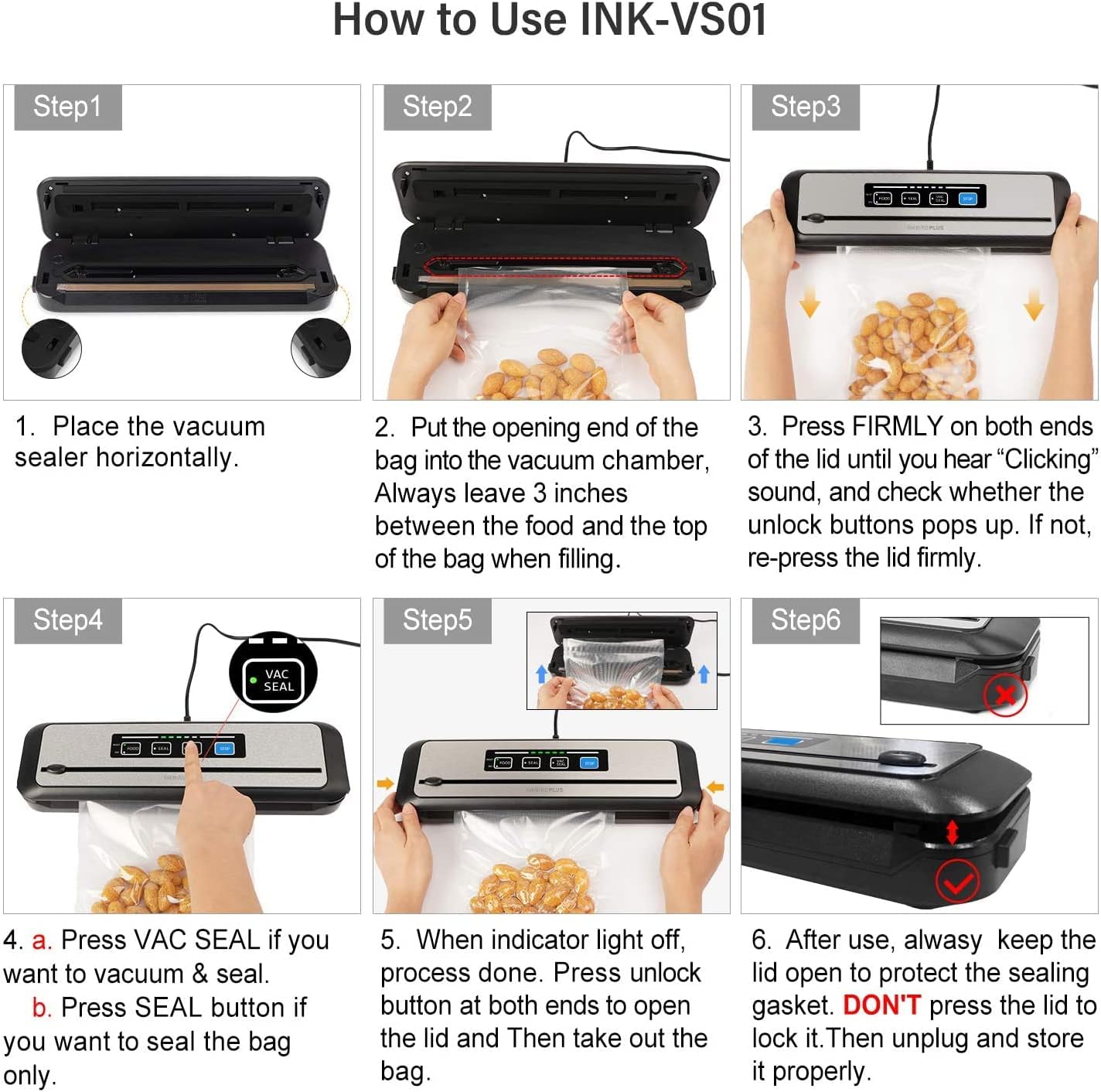 Inkbird Vacuum Sealer Automatic Food Preservation Sealing Machine Silver NEW