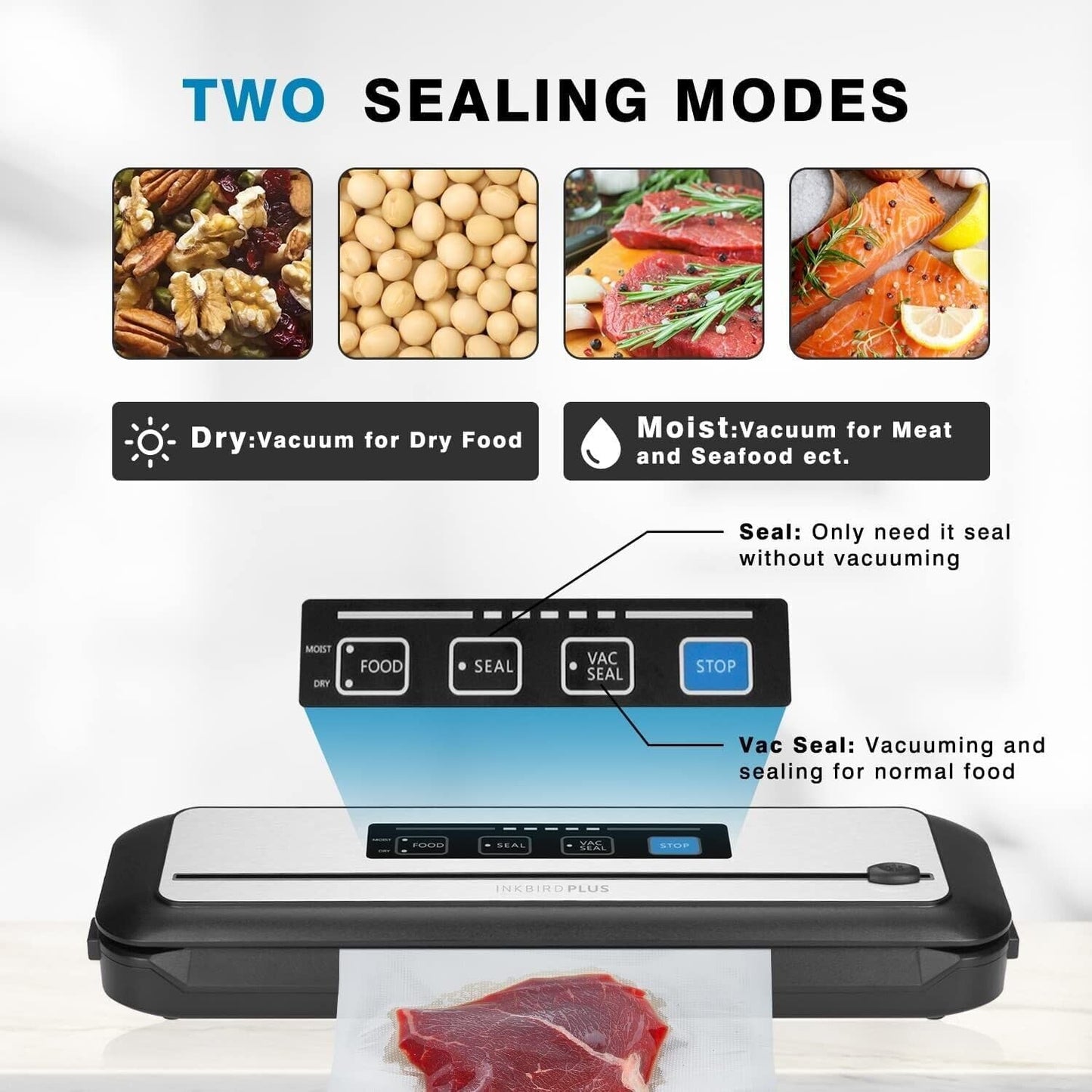 Inkbird Vacuum Sealer Automatic Food Preservation Sealing Machine Silver NEW