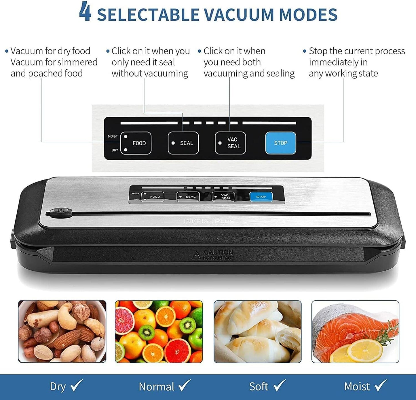 Inkbird Vacuum Sealer Automatic Food Preservation Sealing Machine Silver NEW