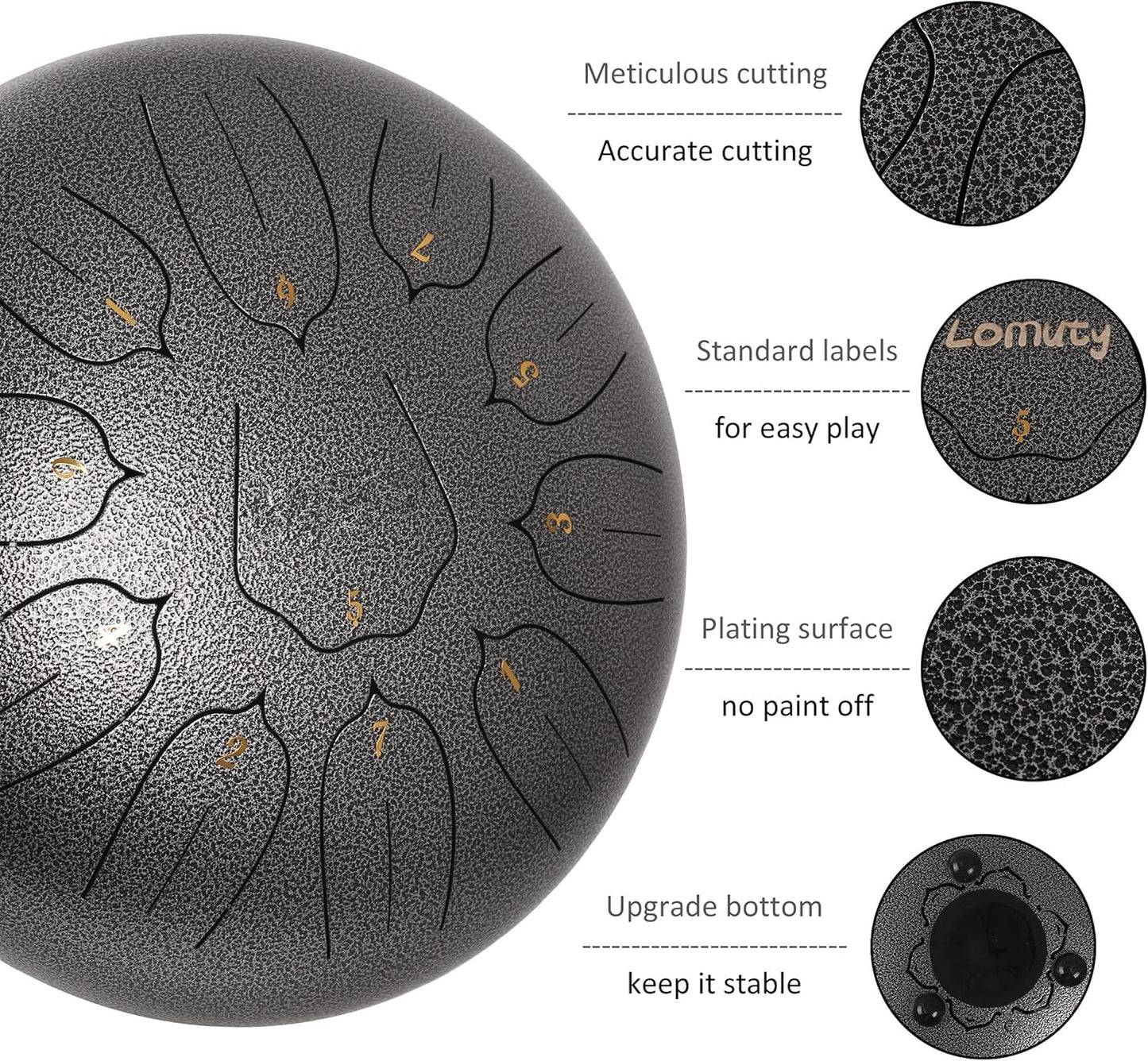 LOMUTY 12 Inch Steel Tongue Drum 11 Notes Sound Therapy Alloy Instrument NEW