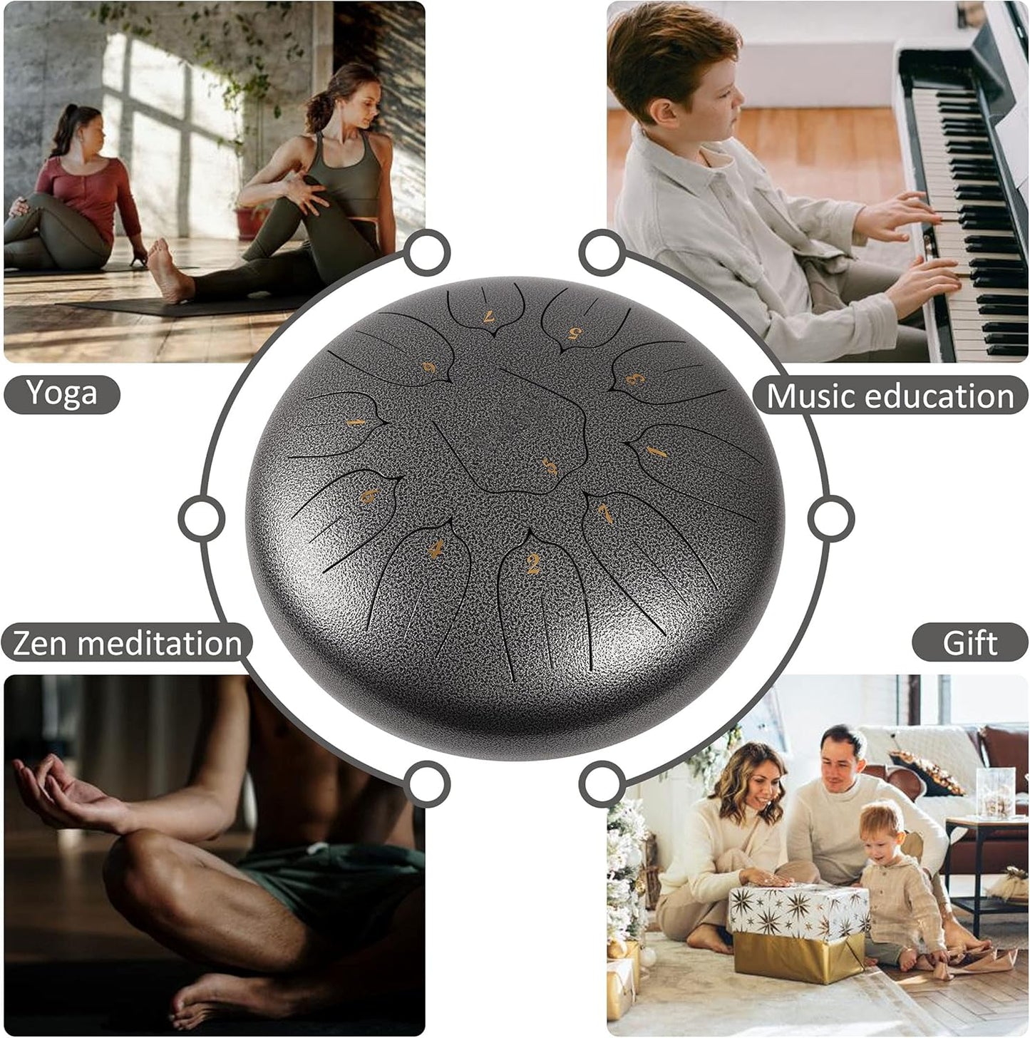 LOMUTY 12 Inch Steel Tongue Drum 11 Notes Sound Therapy Alloy Instrument NEW