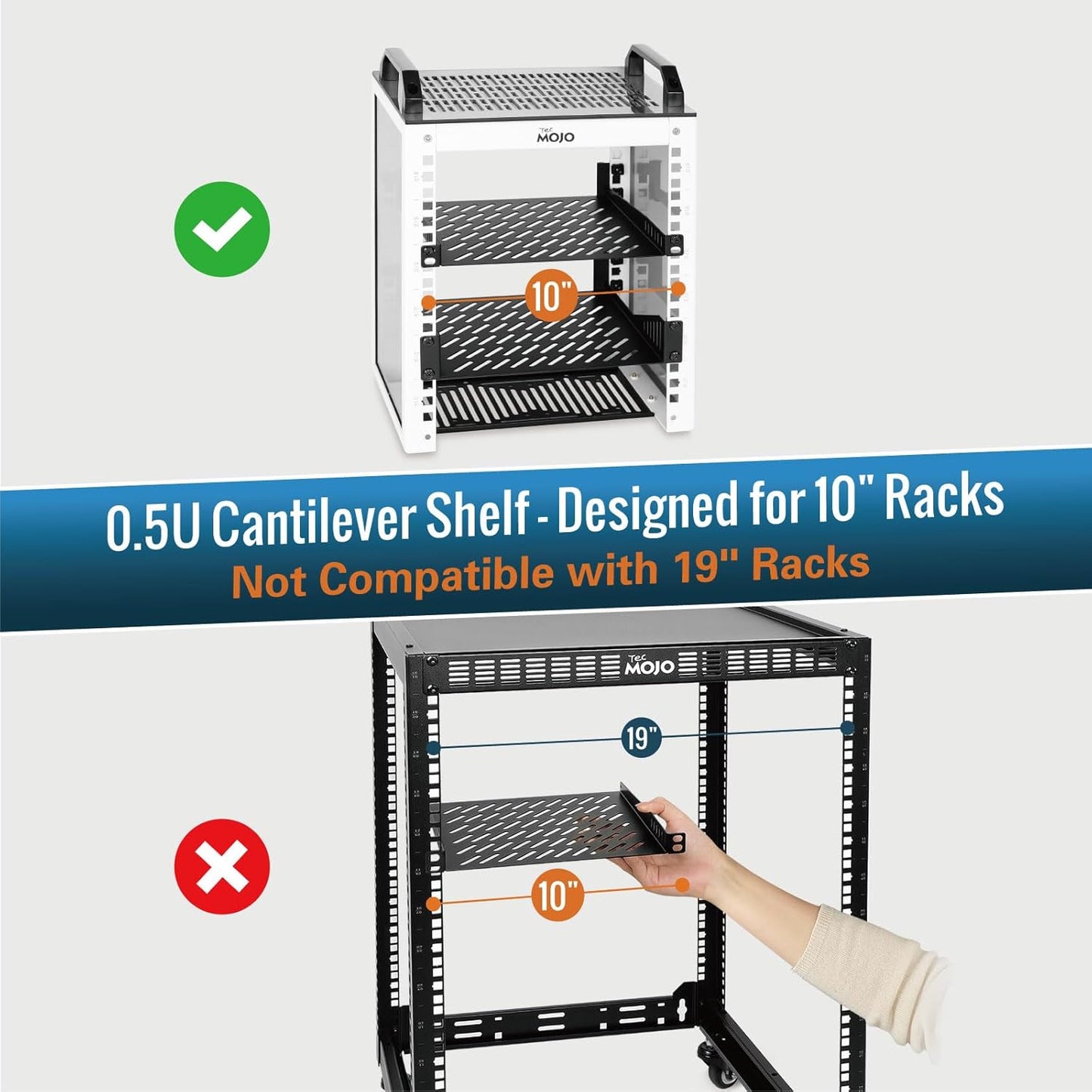 Tecmojo 0.5U Enclosures Rack Shelf 10 inch 200mm Depth Server Mount Vent 2 NEW