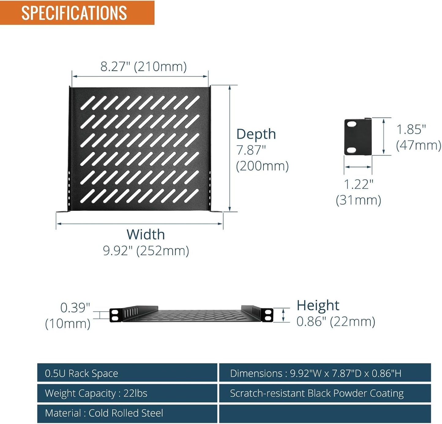 Tecmojo 0.5U Enclosures Rack Shelf 10 inch 200mm Depth Server Mount Vent 2 NEW