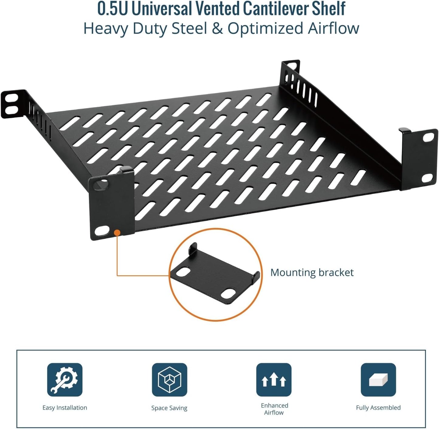 Tecmojo 0.5U Enclosures Rack Shelf 10 inch 200mm Depth Server Mount Vent 2 NEW