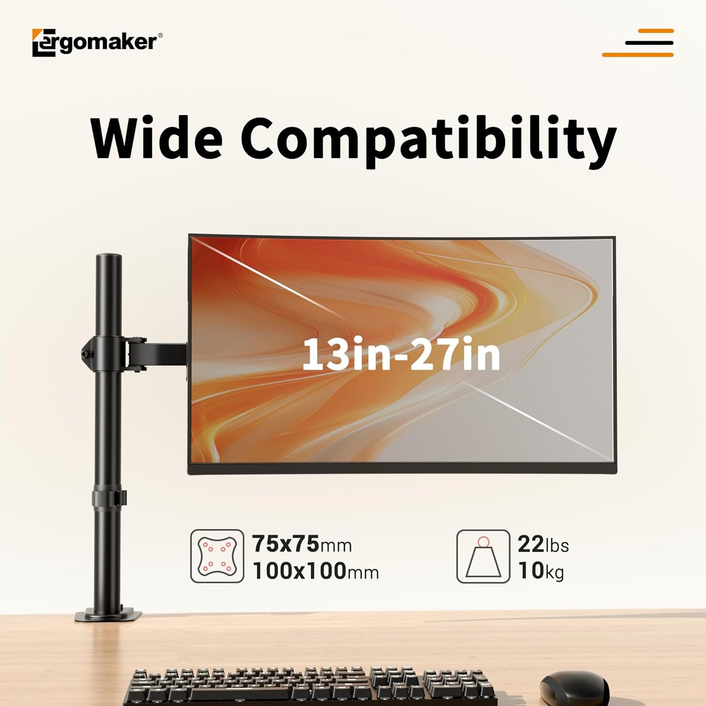 ERGOMAKER Fully Adjustable Monitor Arm for Screens up to 13 Inches Black NEW