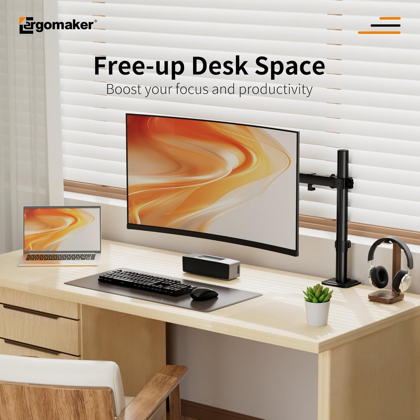 ERGOMAKER Fully Adjustable Monitor Arm for Screens up to 13 Inches Black NEW