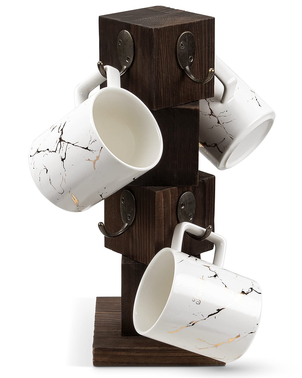 PUERSI Rustic Solid Wood Mug Tree Farmhouse Style Coffee Holder Organizer NEW