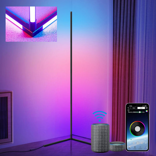 Anyuainiya Smart RGB Corner Floor Lamp 3-Sided LED Standing Light with Alexa NEW