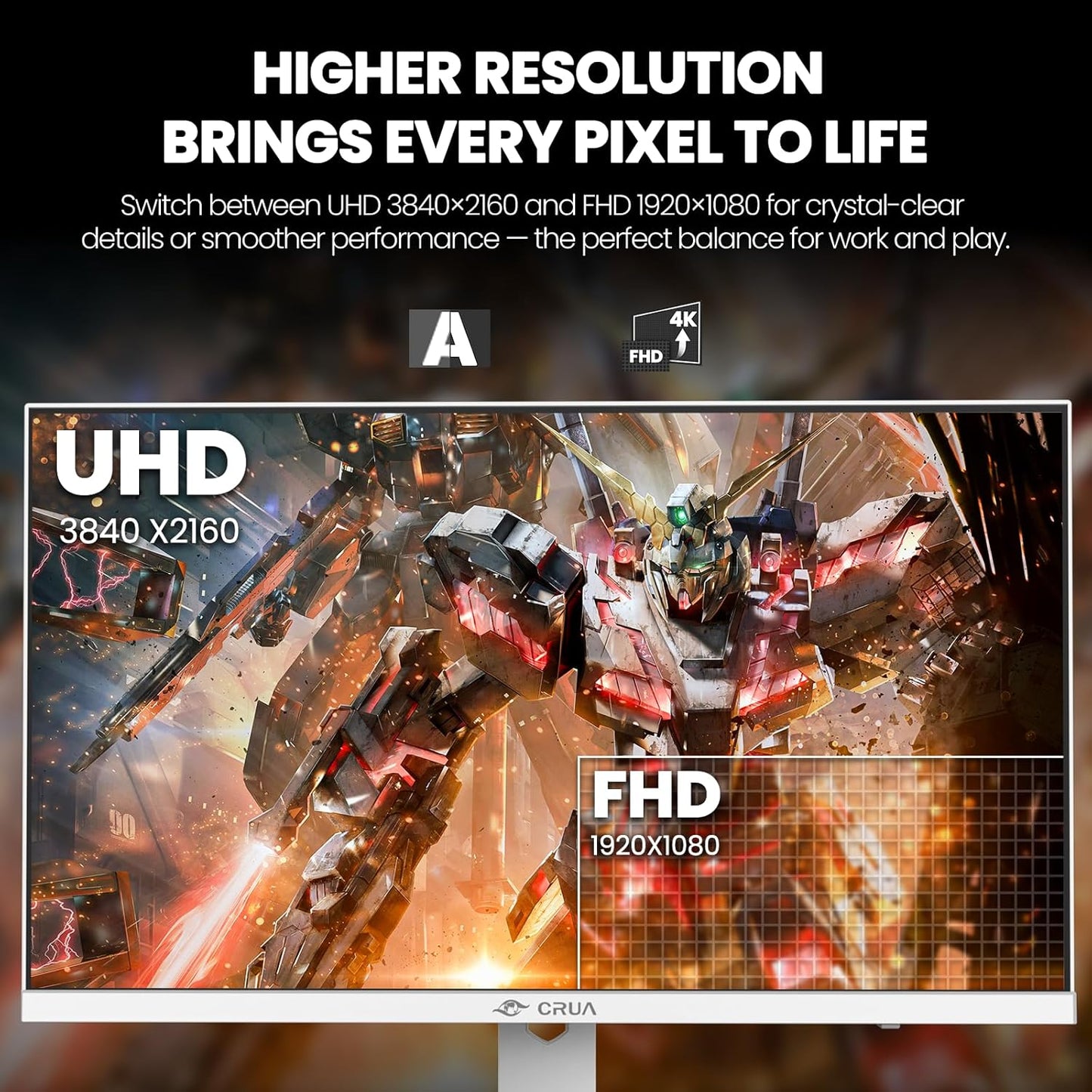 CRUA 4K Monitors 160Hz / 1K 320Hz IPS Gaming Monitor with Ultrafast DEMO