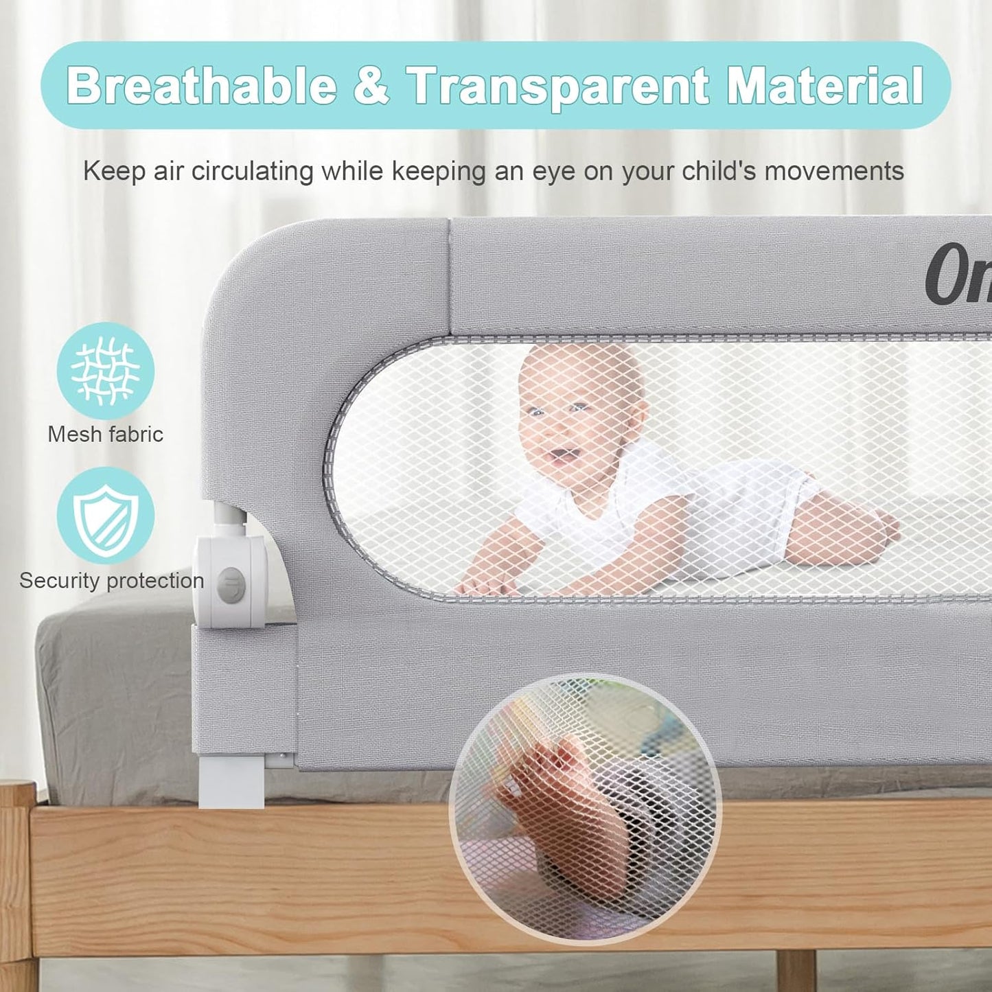 Omebel Toddler Bed Rails Bed Rail 200CM Long Grey Mesh Fabric Baby Kids NEW