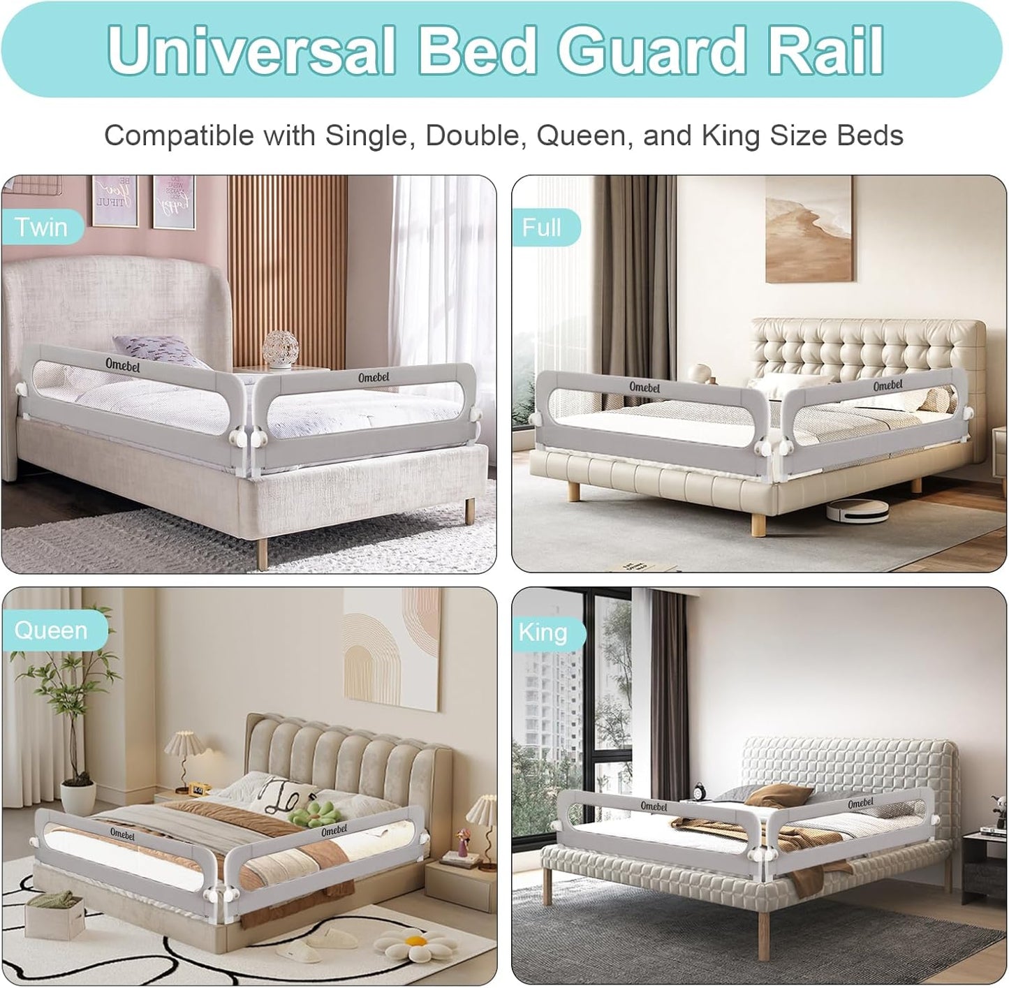 Omebel Toddler Bed Rails Bed Rail 200CM Long Grey Mesh Fabric Baby Kids NEW