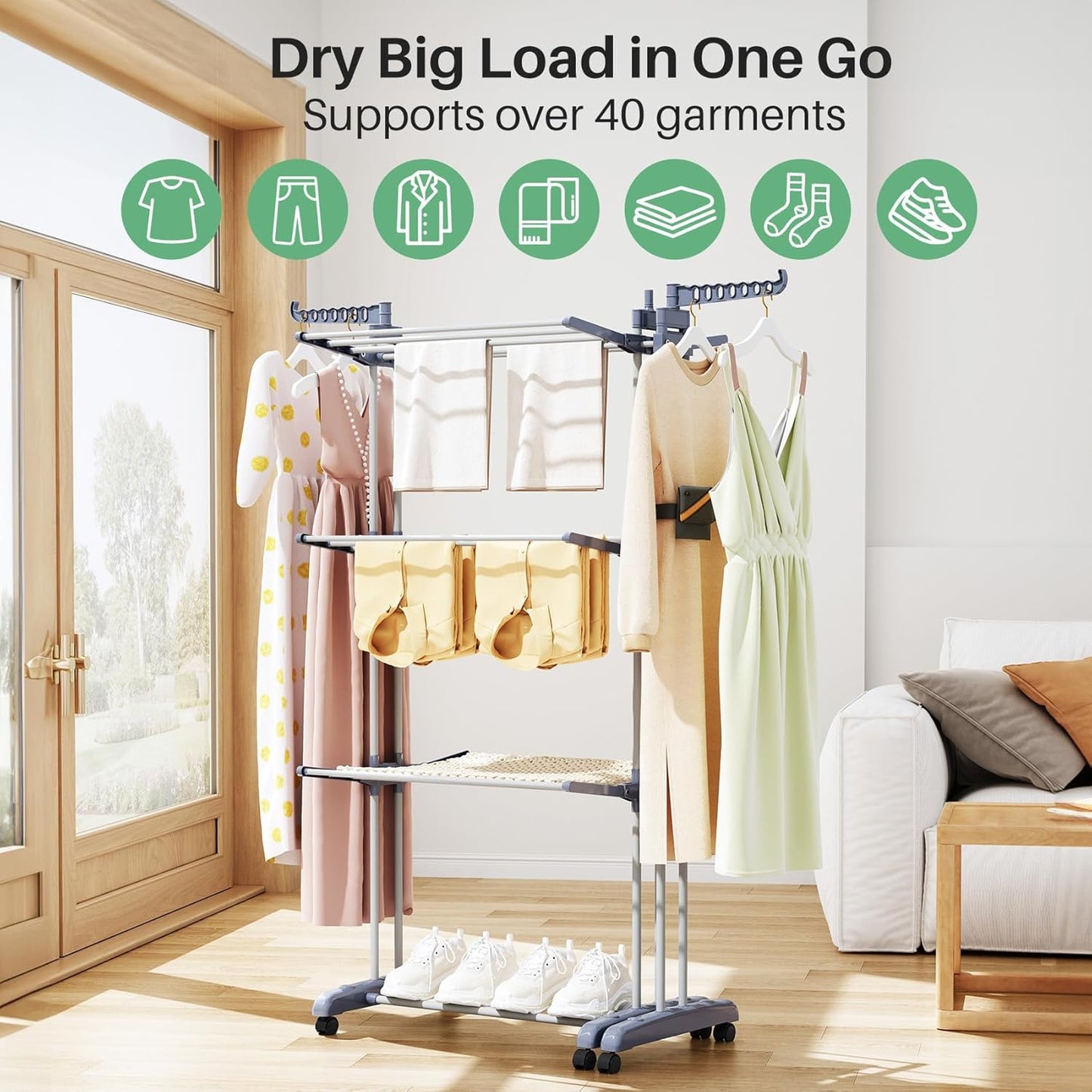LYCENXI Foldable Coat Racks & Adjustable Clothes Drying Rack, Grey 30" to DEMO
