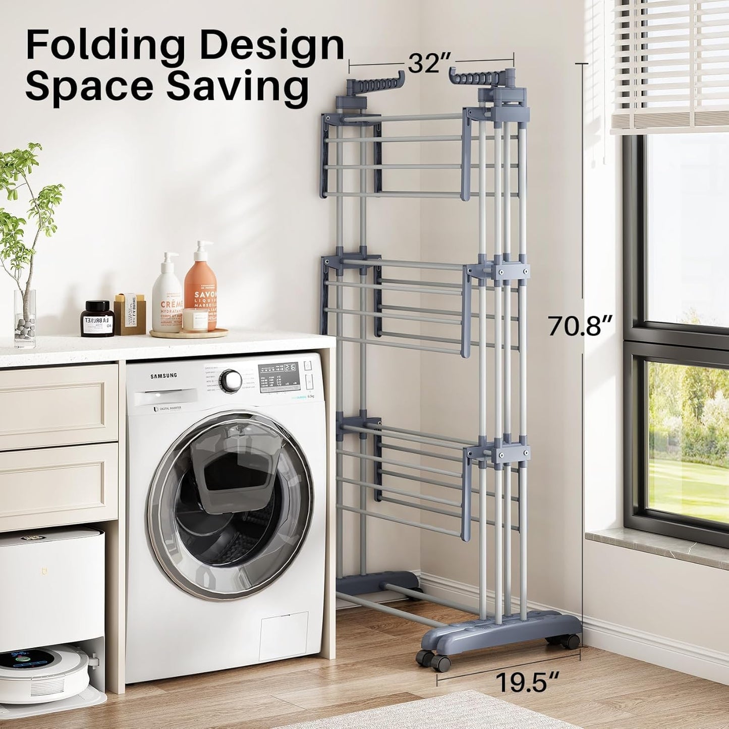 LYCENXI Foldable Coat Racks & Adjustable Clothes Drying Rack, Grey 30" to DEMO