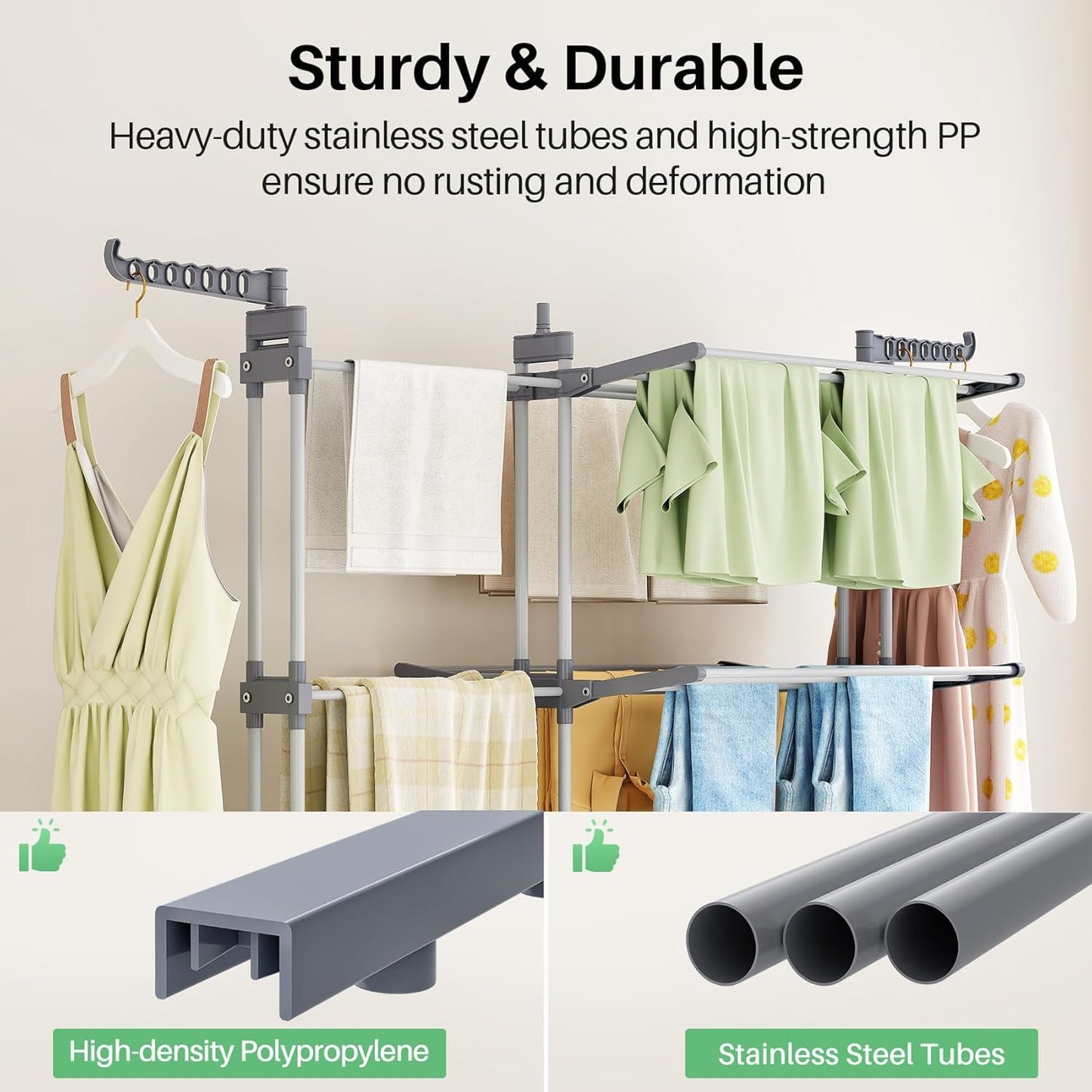 LYCENXI Foldable Coat Racks & Adjustable Clothes Drying Rack, Grey 30" to DEMO