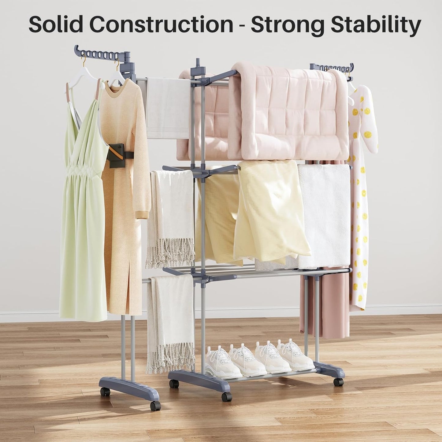 LYCENXI Foldable Coat Racks & Adjustable Clothes Drying Rack, Grey 30" to DEMO