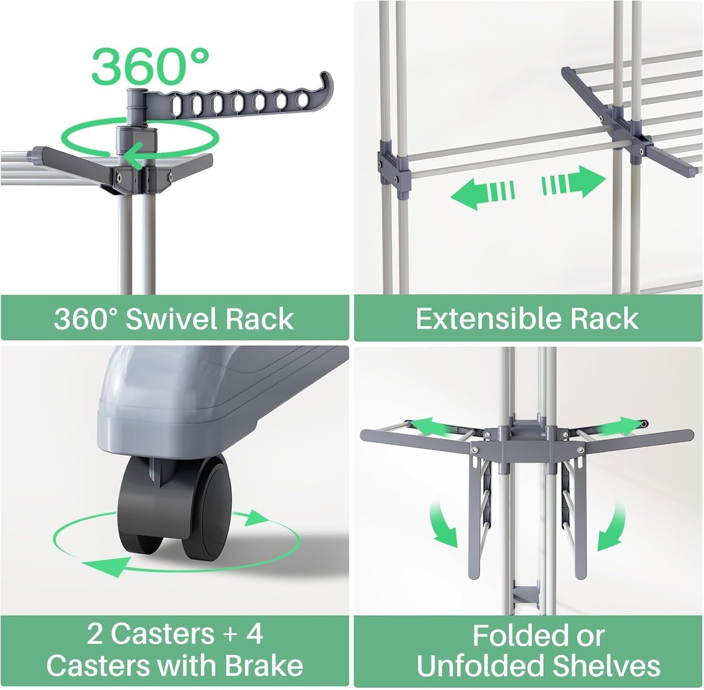 LYCENXI Foldable Coat Racks & Adjustable Clothes Drying Rack, Grey 30" to DEMO