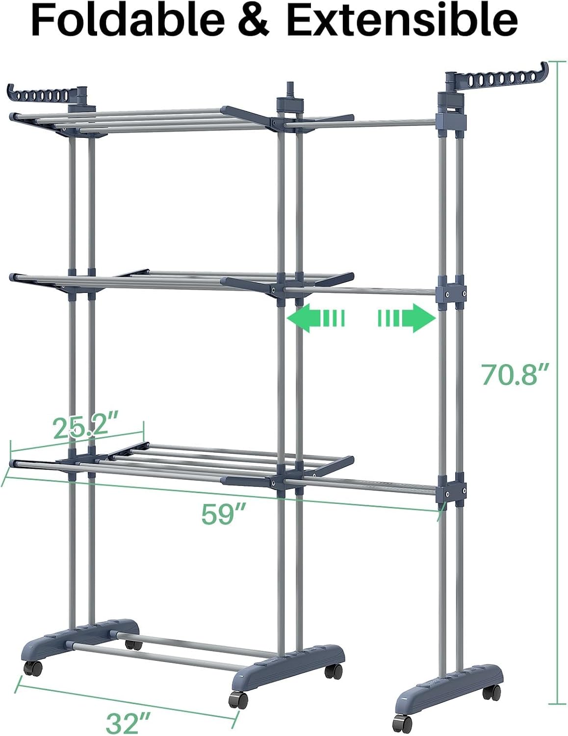 LYCENXI Foldable Coat Racks & Adjustable Clothes Drying Rack, Grey 30" to DEMO
