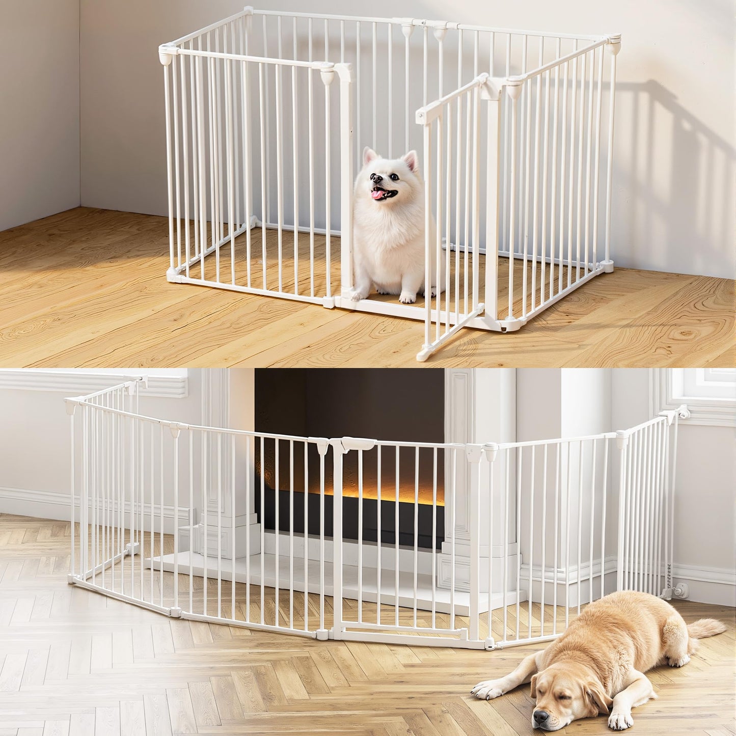 ADVWIN Adjustable Extra Wide Metal Dog Gate with Door, 90-380cm, White NEW