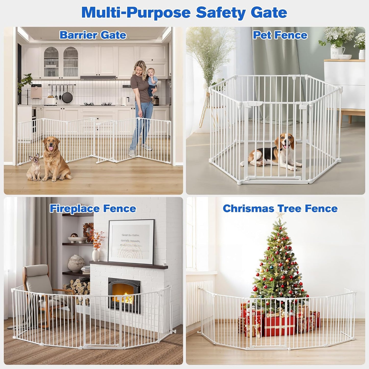ADVWIN Adjustable Extra Wide Metal Dog Gate with Door, 90-380cm, White NEW